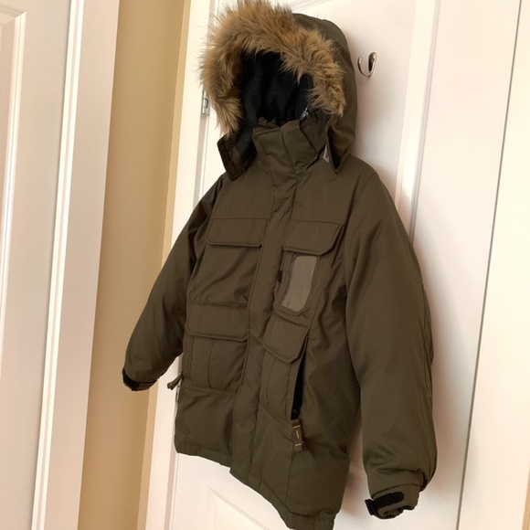 Gap Kids Winter Down Puffer Hooded Parka Jacket in Olive Green Size Large (10 ) - Picture 6 of 14